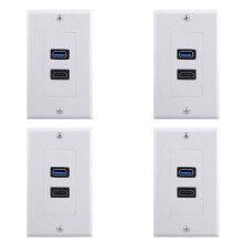 4X 2Port +USB 3.0 Female Wall Face Plate Panel Outlet Socket Extender White