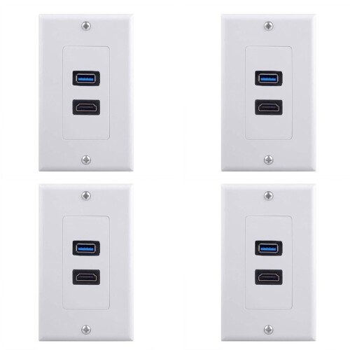 4X 2Port +USB 3.0 Female Wall Face Plate Panel Outlet Socket Extender White