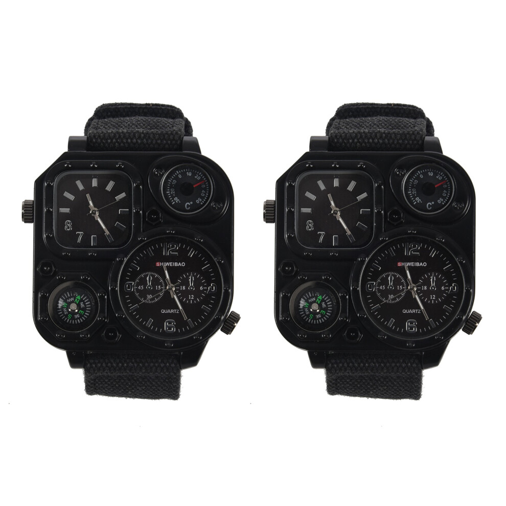 2X Shiweibao Men Dual Zone Quartz Wrist Watch With Compass Brown/Black Exogio