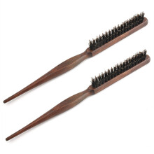 2X Wood Handle Natural Boar Bristle Hair Brush Fluffy Comb Hairdressing Barber Wood-Color