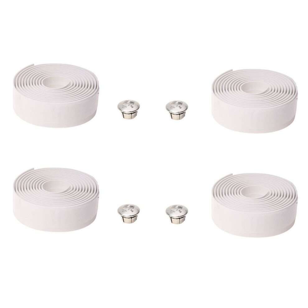 2X Road Bike Bicycle Cork Handlebar Bar Grip Wrap Tape + 2 Bar Plugs- White Exogio