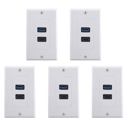 5X 2 Anschluss  + USB 3.0 Haupt Wand Panel Panel Buchse Extender Weiß
