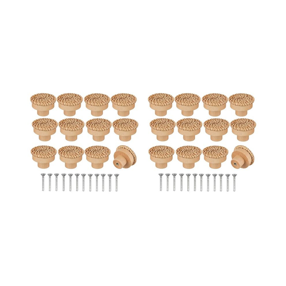 Boho Rattan Dresser Knobs Round Wooden Drawer Knobs Handmade Wicker Woven And Screws For Boho Furniture Knobs 24Pcs Exogio