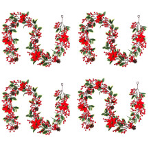 5X Guirlande de NoëL Aux Baies Rouges de 6,3 Pi, Guirlande de Poinsettia Artificielle, Guirlande de Baies de NoëL avec Des Pommes de Pin