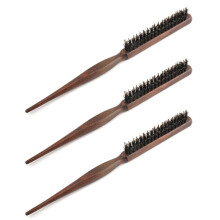 3X Wood Handle Natural Boar Bristle Hair Brush Fluffy Comb Hairdressing Barber Wood-Color