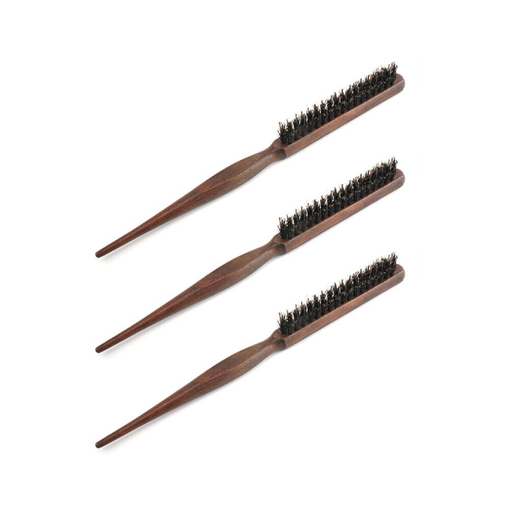 3X Wood Handle Natural Boar Bristle Hair Brush Fluffy Comb Hairdressing Barber Wood-Color