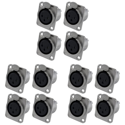 XLR Female Jack 3 Pin - Panel Mount Jacks D Series Size XLR-F - 12 PACK