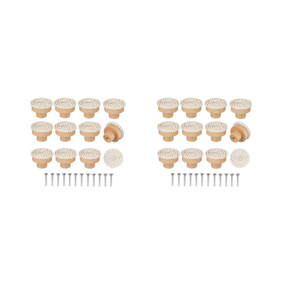 Boho Rattan Dresser Knobs Round Wooden Drawer Knobs Handmade Wicker Woven And Screws For Boho Furniture Knobs 24Pc Beige Exogio