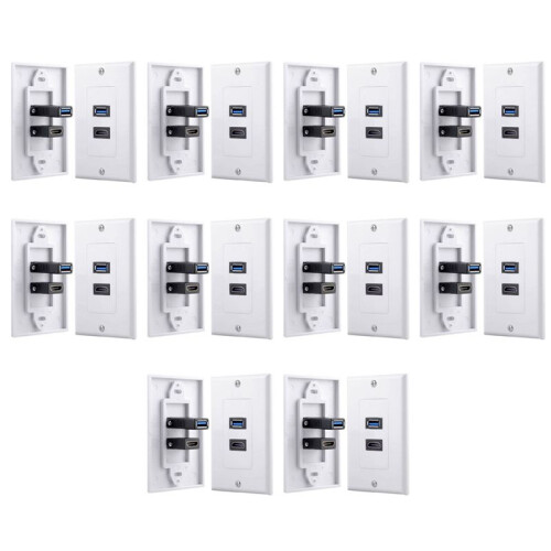 10X 2 Anschluss  + USB 3.0 Haupt Wand Panel Panel Buchse Extender Weiß