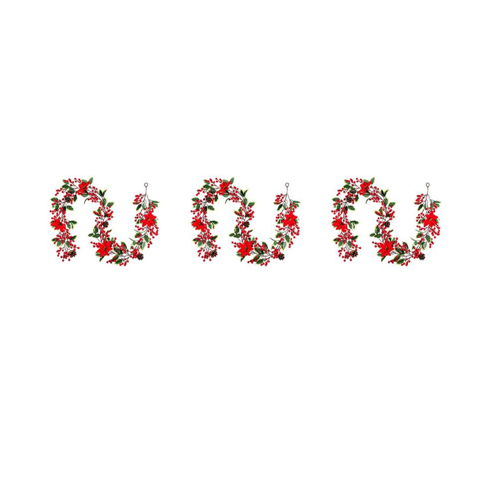 3X 6.3Ft Berry Christmas Garland, Artificial Poinsettia Garland,Christmas Berry Garland With Pine Cones Red Exogio