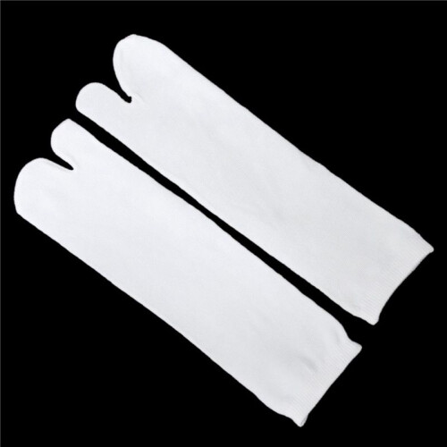 2X White Unisex Japanese Kimono Geta Clog Flip Flop Cotton Tabi Socks Split Toe 1