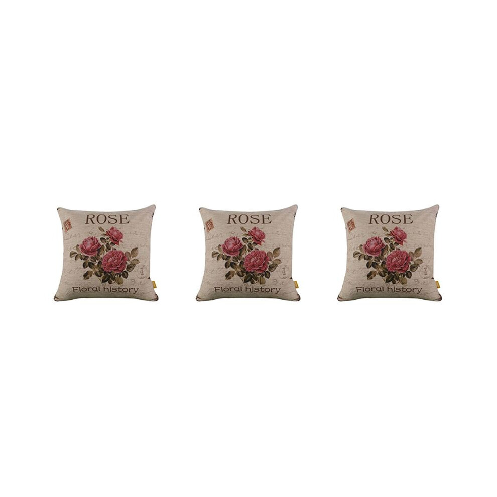 Exogio 3X Vintage Floral/Flower Flax Decorative Throw Pillow Case Cushion Cover Home Sofa Decorative(3 Roses)