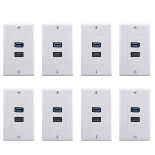 8X 2Port +USB 3.0 Female Wall Face Plate Panel Outlet Socket Extender White