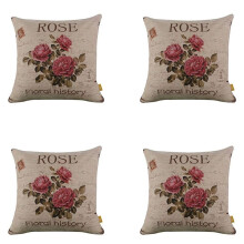 4X Vintage Floral/Flower Flax Decorative Throw Pillow Case Cushion Cover Home Sofa Decorative(3 Roses)