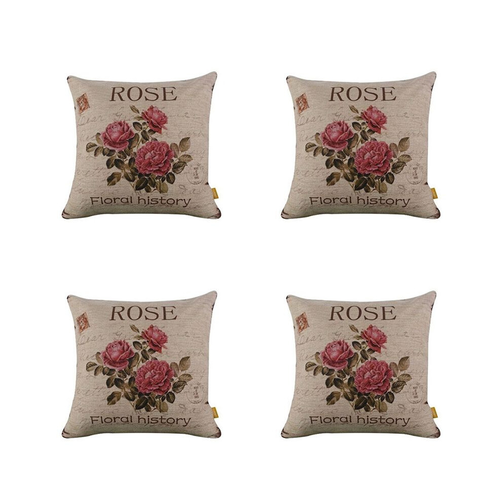 Exogio 4X Vintage Floral/Flower Flax Decorative Throw Pillow Case Cushion Cover Home Sofa Decorative(3 Roses)