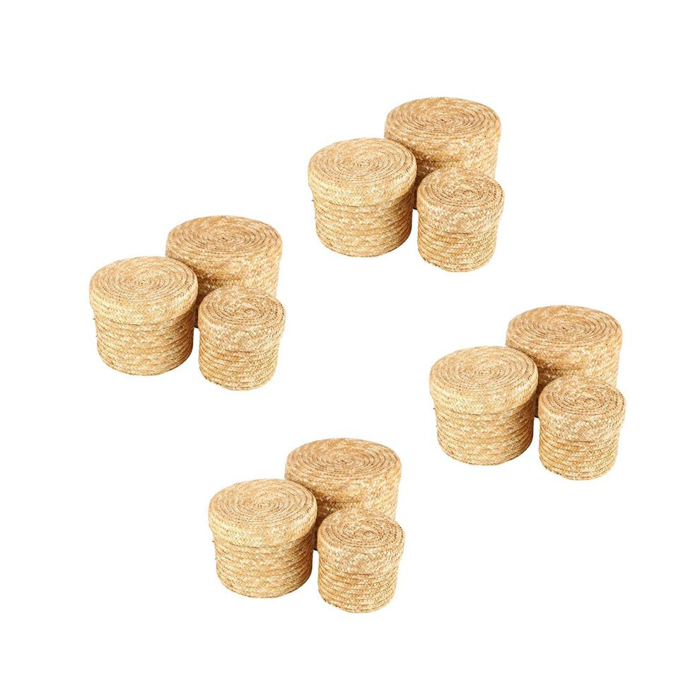 12 Pcs Handmade Straw Woven Storage Basket With Lid Snack Organizer Storage Box Baskets Rattan Storage Flower Basket Exogio