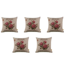 5X Flor Vintage / Decoracion de Lino Cojin de Almohada Funda de Cojin Sofa Hogar Decoracion (3 Rosas)