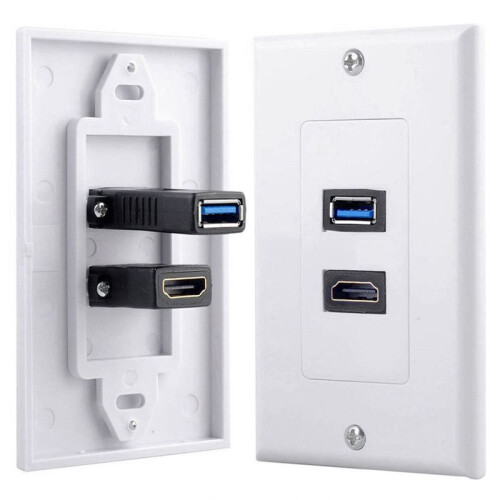 8X 2Port +USB 3.0 Female Wall Face Plate Panel Outlet Socket Extender White 1