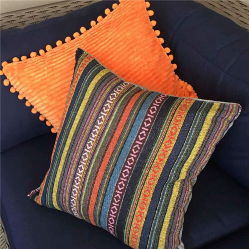 Conjunto de 4 Fronhas Bohemian Throw Fronhas Decorativas Boho Mexican Retro Stripe Multicolor, para Sofá 18X18 Polegadas 1