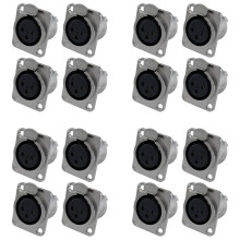 XLR Female Jack 3 Pin - Panel Mount Jacks D Series Size XLR-F - 16 PACK