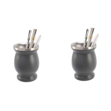 2X Double-Wall Stainless Yerba Mate Gourd Tea Cup Set Coffee Water Cup with 2 Bombillas Straws Spoon&Clean Brush 8Oz