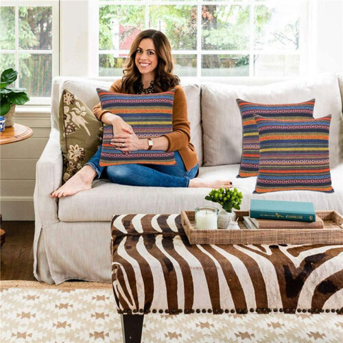 Conjunto de 4 Fronhas Bohemian Throw Fronhas Decorativas Boho Mexican Retro Stripe Multicolor, para Sofá 18X18 Polegadas 2