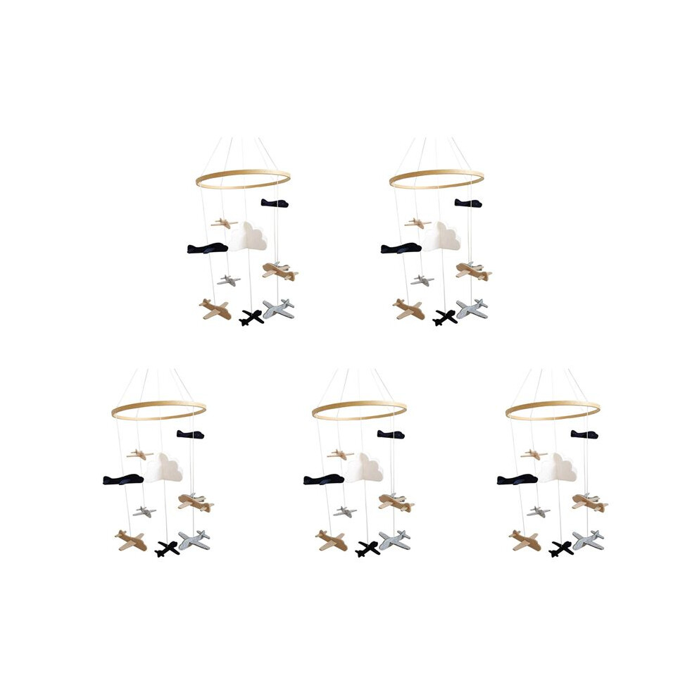 5X Crib Mobile Airplanes & Cloud Nursery Decoration And Navy Tan Baby Crib Mobile For Boys Grey/White Exogio
