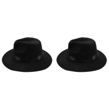 2X Unisex Männer Frauen HÜTe Kappen Panama Fedora Trilby Gerade Breite Krempe Hart Filz Schwarz