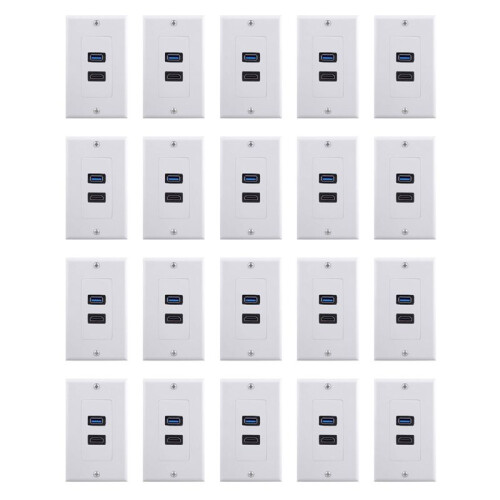 20x 2Port +USB 3.0 Female Wall Face Plate Panel Outlet Socket Extender White