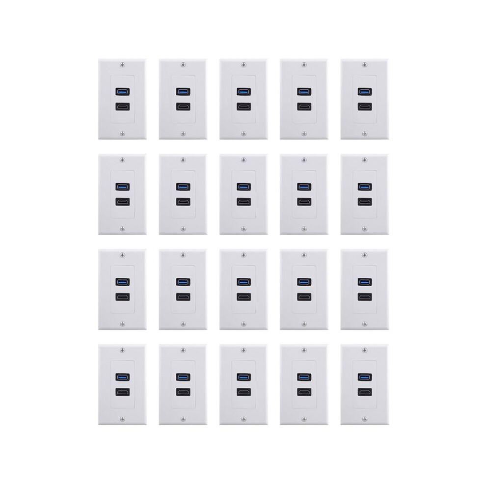 Photos - Other Electrical Equipment 20x 2Port +USB 3.0 Female Wall Face Plate Panel Outlet Socket Extender White