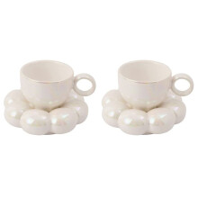 2X Flower Coffee Cup & Saucer Set Cute Mug & Saucer Set Ceramic Coffee Cup with Sunflower Saucer Latte Cups 6.7Oz White