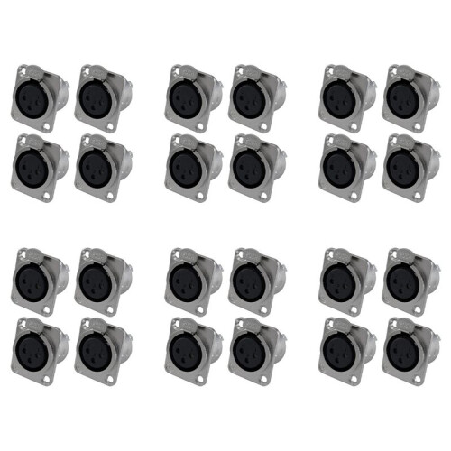 XLR Female Jack 3 Pin - Panel Mount Jacks D Series Size XLR-F - 24 PACK