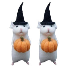 2X Halloween Mouse with A Pumpkin Felted Animals, Needle Felted Christmas Mouse, Wool D