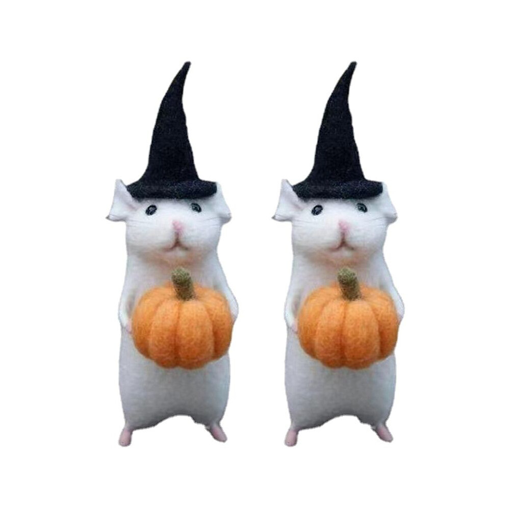 Exogio 2X Halloween Mouse With A Pumpkin Felted Animals, Needle Felted Christmas Mouse, Wool D