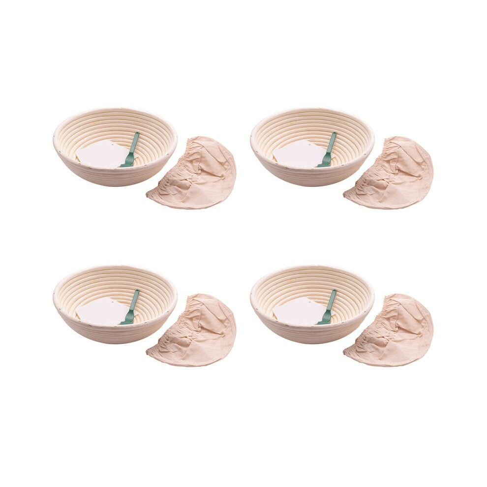 Exogio 4Pcs 10 Inch Bread Proofing Basket - Banneton Proofing Basket + Cloth Liner + Dough Scraper + Bread Lame