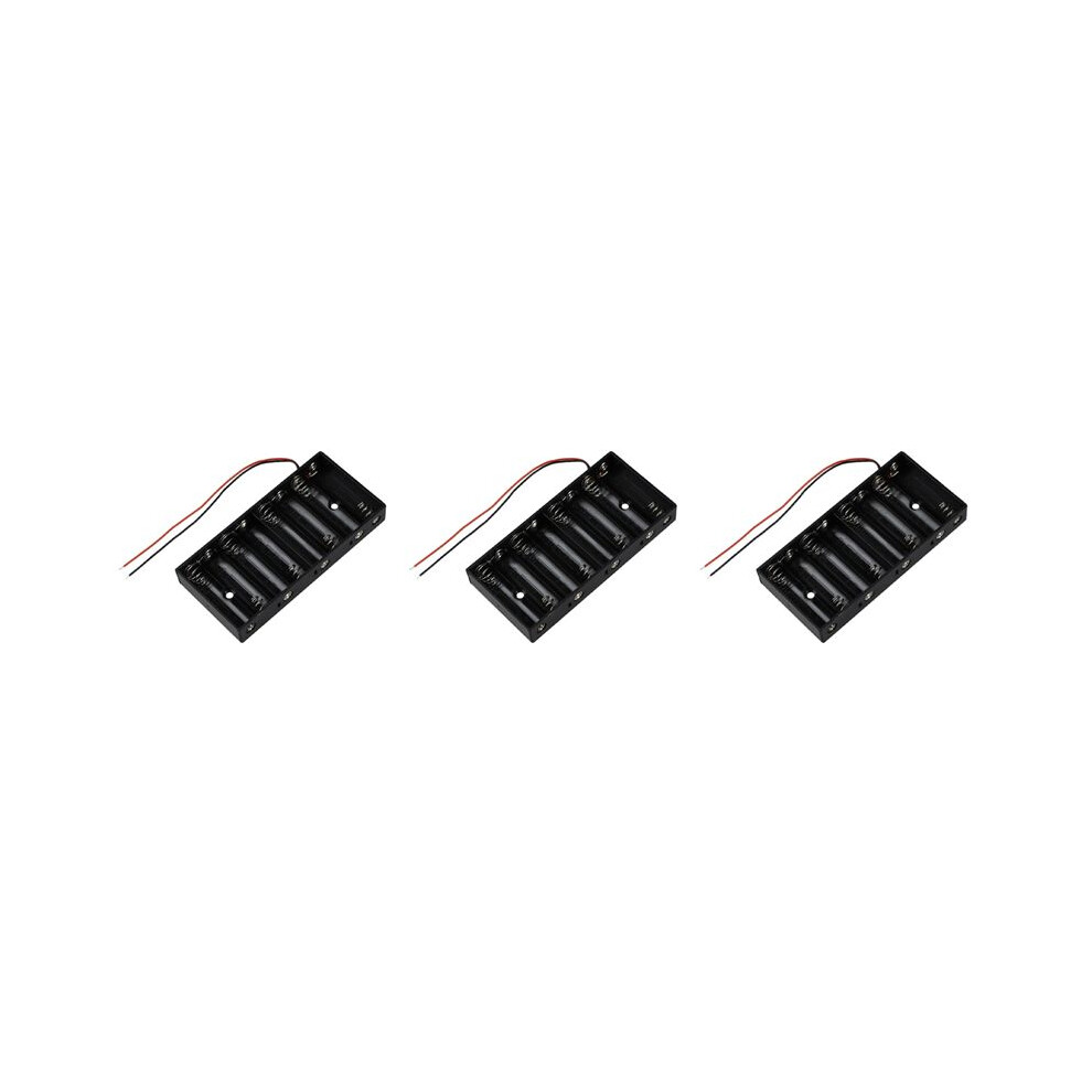 3X New Plastic 8 X 1.5V Aa 2A Cell Battery Holder Storage Box Standard 12V Case With Lead Wire Black Exogio