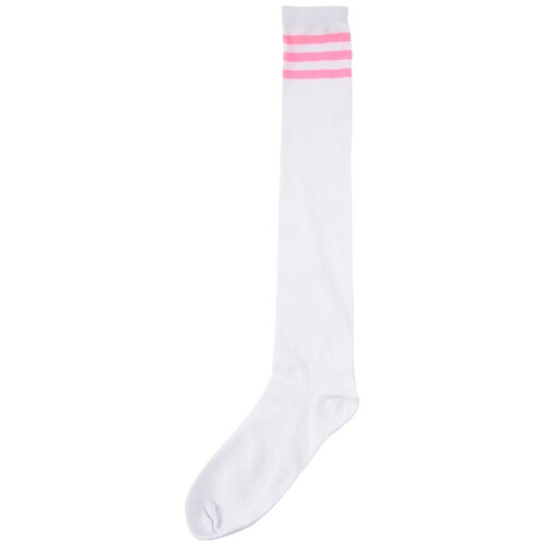 2pair Womens Athlete Thin Stripes Solid Thigh Highs Tights over Knee Socks White W 1