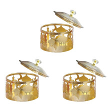3X Ramadan Trays with Lid - Metal Gold Eid Mubarak Tray Ramadan Plate Candy Dish Food Storage Cookie Trinket Box