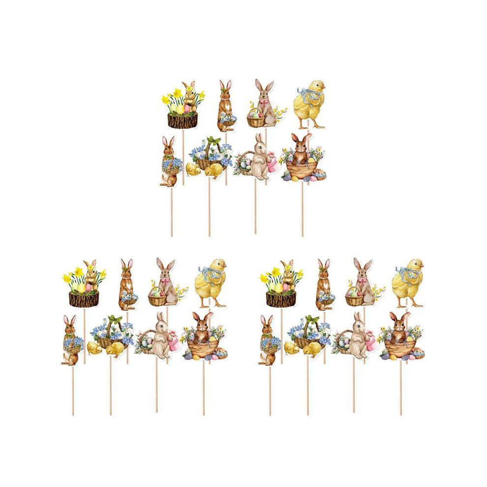 24Pcs Cute Chick Rabbit Egg Style Cupcake Topper Easter Festival Birthday Party Baby Shower Decorations Typecat