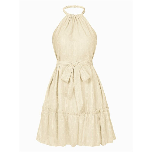 Sleeveless Backless Ruffle Dress Apricot M 2
