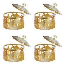 4X Ramadan Trays with Lid - Metal Gold Eid Mubarak Tray Ramadan Plate Candy Dish Food Container Cookie Trinket Box