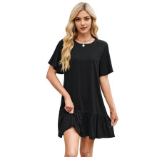 Round Neck Short Sleeve Dress Black XXL