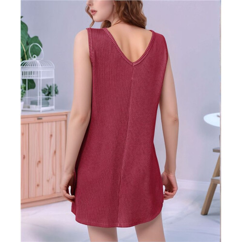 V Neck Sleeveless Sundresses Wine Red S 2