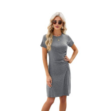 Round Neck Short Sleeve Dress Gray M