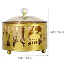 2X Ramadan-Tabletts mit Deckel - Metallgoldenes Eid-Mubarak-Tablett, Ramadan-Teller, Bonbonniere, Lebensmittelaufbewahrungsbehälter,