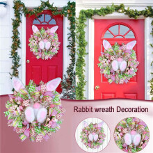 2X Easter Wreaths for Front Door, Rabbit Wreaths with Bunny Ears, Spring Easter Wreaths Rabbit Garland Easter Decor