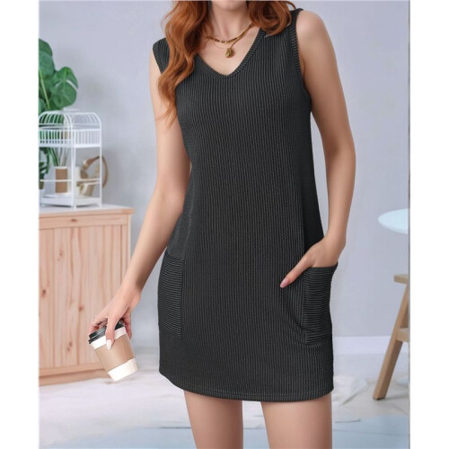 V Neck Sleeveless Sundresses Dark Grey M 1