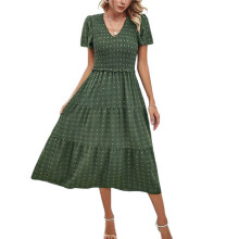 Robe Décontractée à Manches Courtes et Col en V pour Femme, Style Bohème, Style Resort, Vert Militaire, Taille XL