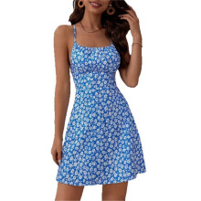 Women'S Summer Ditsy Floral Backless Back Tie Back Sleeveless Dress L