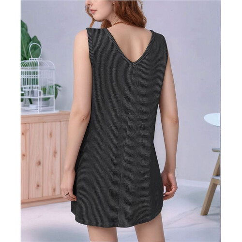 V Neck Sleeveless Sundresses Dark Grey M 2
